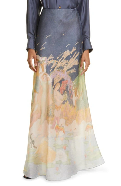 Zimmermann Paradise Print Bias Cut Silk Skirt In Multi
