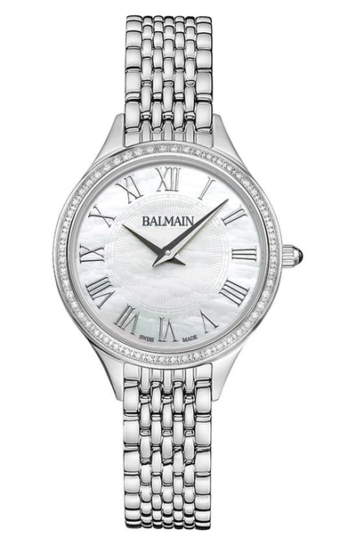 Balmain Watches Mother-of-pearl Diamond Bracelet Watch, 29mm In Stainless Steel