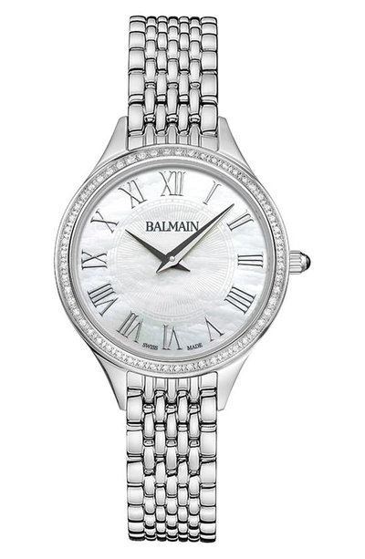 Balmain Women's Swiss  De  Diamond (1/4 Ct. T.w.) Stainless Steel Bracelet Watch 29mm In Silver