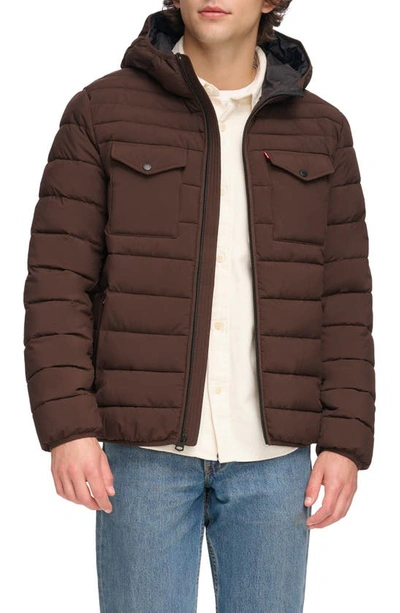Levi's® Stretch Hooded Puffer Jacket In Dark Brown