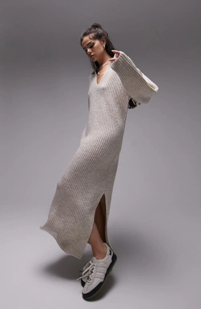 Topshop Long Sleeve Maxi Sweater Dress In Stone | ModeSens