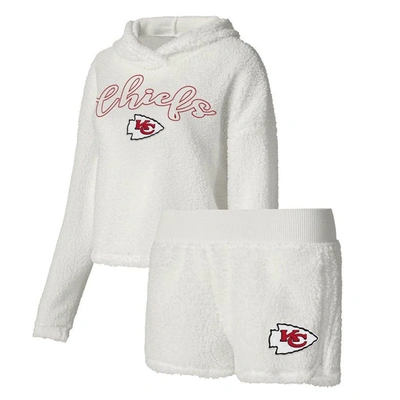 Concepts Sport Women's  White Kansas City Chiefs Fluffy Pullover Sweatshirt And Shorts Sleep Set