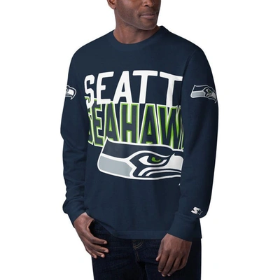 Starter College Navy Seattle Seahawks Clutch Hit Long Sleeve T-shirt