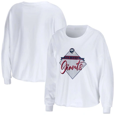 Wear By Erin Andrews White New York Giants Gridiron Classics Domestic Cropped Long Sleeve T-shirt