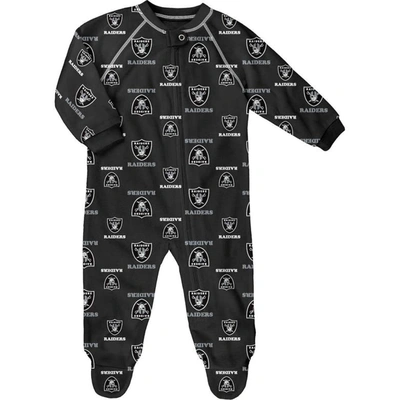Outerstuff Babies' Newborn Black Las Vegas Raiders Allover Print Raglan Full-zip Jumper