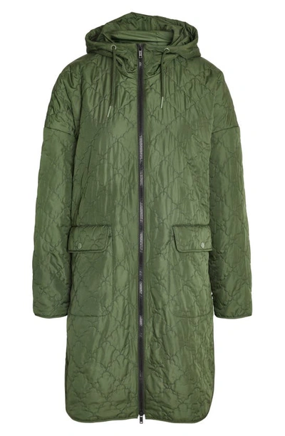 Noisy May Quinn Quilted Long Jacket With Hood In Kombu Green