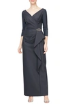 Alex Evenings Ruched Column Dress In Charcoal