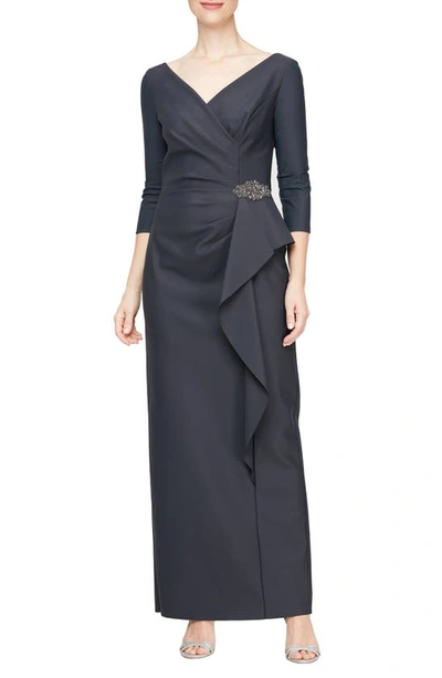 Alex Evenings Ruched Column Dress In Charcoal