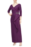 Alex Evenings Ruched Column Dress In Summer Plum