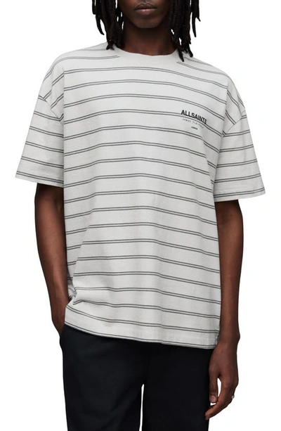 Allsaints Underground Stripe Cotton Graphic T-shirt In Speckle Grey