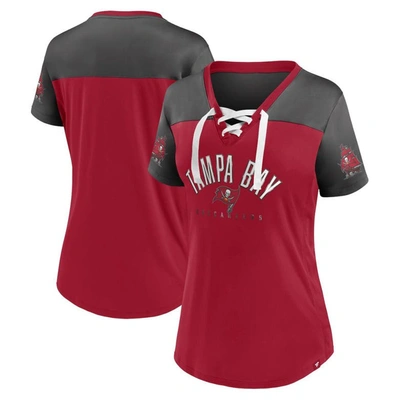 Fanatics Branded Red/pewter Tampa Bay Buccaneers Blitz & Glam Lace-up V-neck Jersey T-shirt