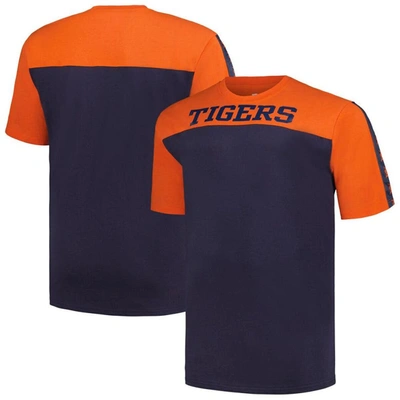 Profile Men's  Orange, Navy Detroit Tigers Big And Tall Yoke Knit T-shirt In Orange,navy
