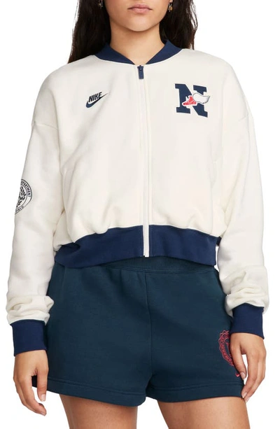 Nike Sportswear Club Exeter Crop Jacket In Sail/ Midnight Navy/ Midnight
