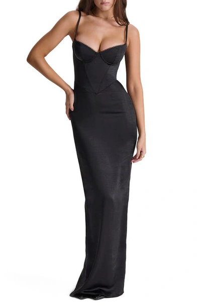 House Of Cb Stefania Underwire Corset Bodice Satin Gown In Black