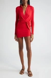 Jacquemus La Robe Bahia Long Sleeve Jersey Minidress In Red