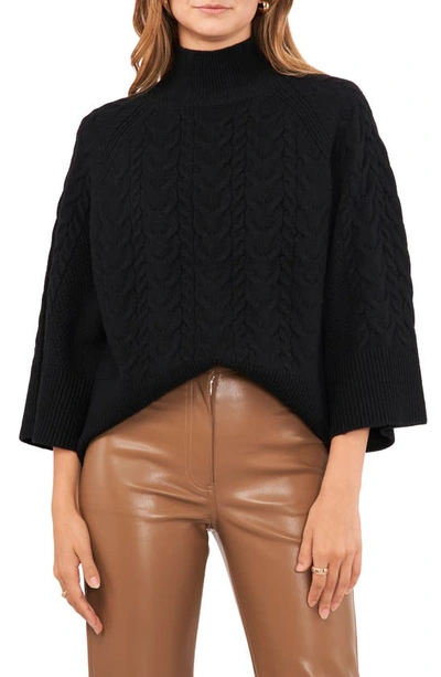 Vince Camuto Mix Stitch Wide Sleeve Sweater In Rich Black