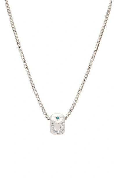 Adina Reyter Turquoise & Diamond Lucky Horseshoe Necklace In Sterling Silver