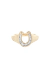 Adina Reyter Baguette Diamond Horseshoe Signet Ring In Yellow Gold