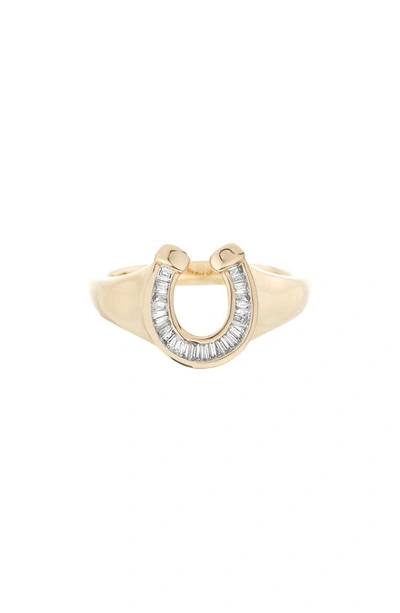 Adina Reyter Baguette Diamond Horseshoe Signet Ring In Yellow Gold