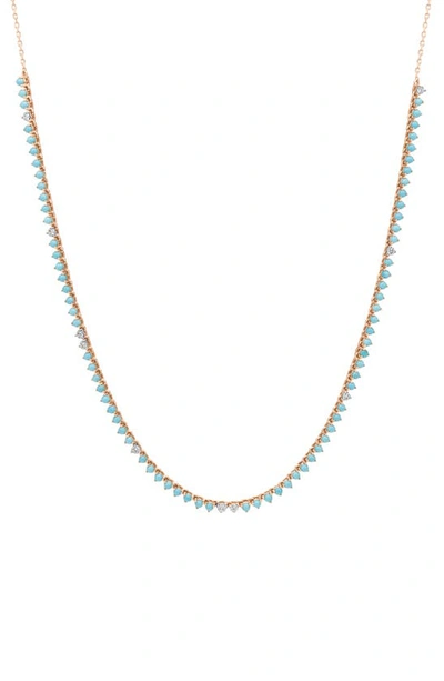 Adina Reyter Turquoise & Diamond Half Riviera Necklace In Yellow Gold