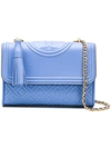 Tory Burch Fleming Quilted Leather Small Convertible Shoulder Bag In Larkspur Blue/gold