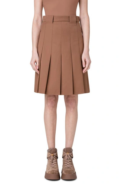 Akris Pleated Virgin Wool Double Face Skirt In Vicuna