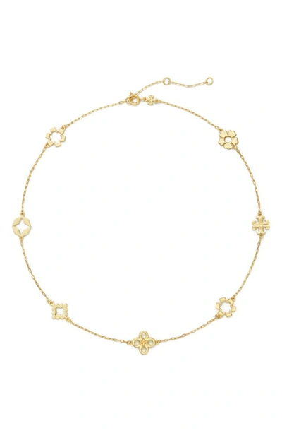 Tory Burch Kira Clover Station Necklace In Tory Gold