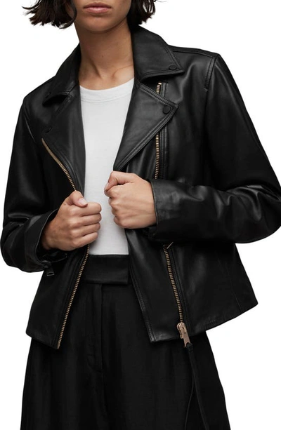 Allsaints Vela Leather Biker Jacket In Black