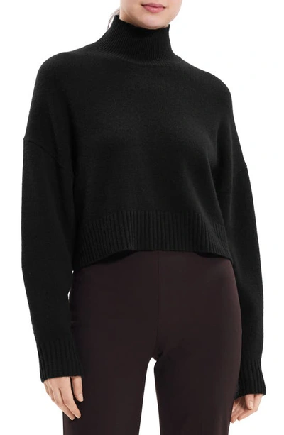 Theory Crop Cashmere Turtleneck Sweater In Blk