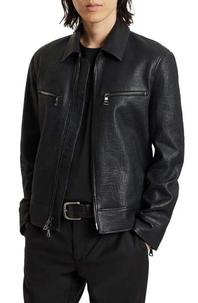 John Varvatos Tilden Embossed Leather Jacket In Steel Grey