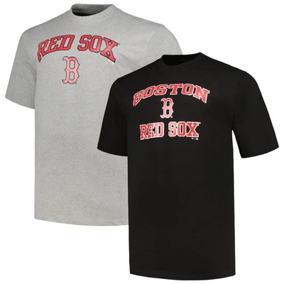 Profile Men's  Black, Heather Gray Boston Red Sox Big And Tall T-shirt Combo Pack In Black,heather Gray