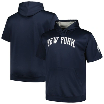Profile Men's  Navy New York Yankees Big And Tall Contrast Short Sleeve Pullover Hoodie
