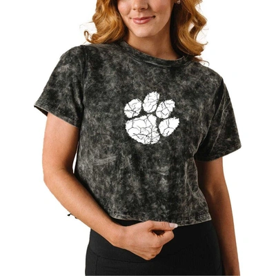 Kadyluxe Black Clemson Tigers Vintage Wash Milky Silk Cropped T-shirt