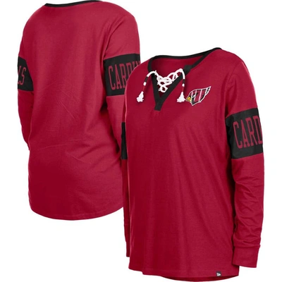 New Era Cardinal Arizona Cardinals Lace-up Notch Neck Long Sleeve T-shirt