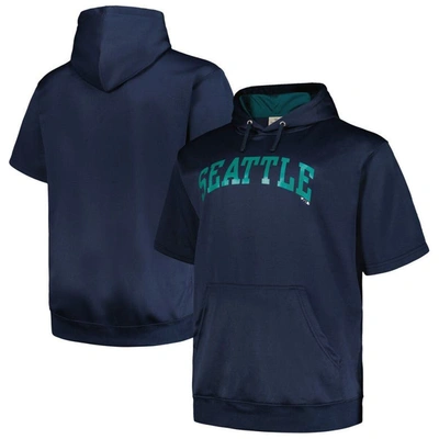 Profile Men's  Navy Seattle Mariners Big And Tall Contrast Short Sleeve Pullover Hoodie