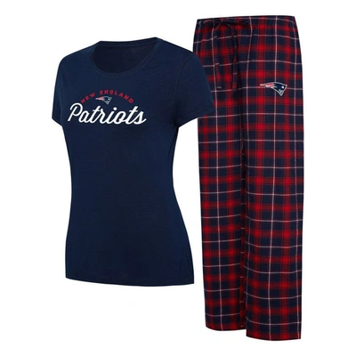 Concepts Sport Women's  Navy, Red New England Patriots Arctic T-shirt And Flannel Pants Sleep Set In Navy,red