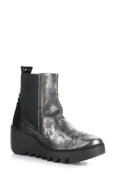Fly London Fly Long Bagu Wedge Chelsea Boot In Silver/black