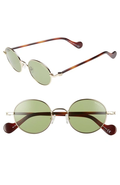 Moncler 49mm Round Metal Sunglasses In Gold/ Green