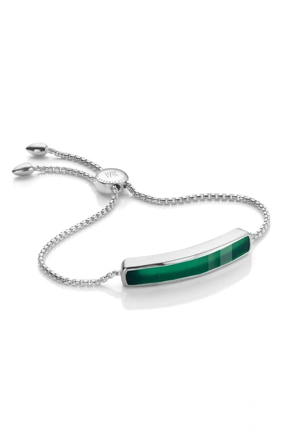 Monica Vinader Engravable Baja Sterling Stone Bracelet In Green Onyx