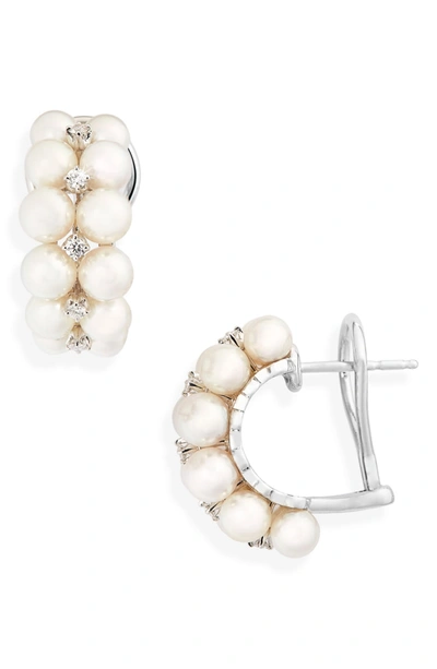 Mikimoto 2-row Pearl & Diamond Earrings In White Gold