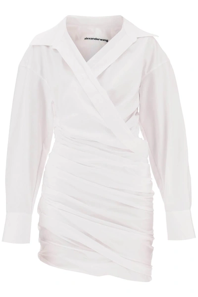 Alexander Wang Draped Mini Shirt Dress In White