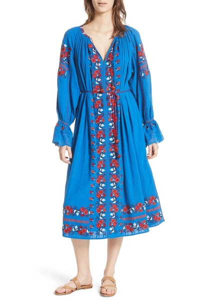 Ulla Johnson Filia Embroidered Midi Dress In Cobalt