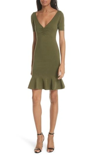 Milly Shirred Front Knit Dress In Olive