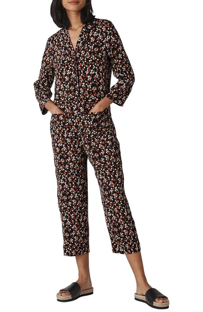 Whistles Peony Print Relaxed Jumpsuit In Black/ Multi