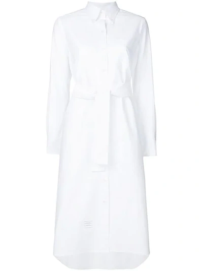 Thom Browne Belted A-line Oxford Shirtdress - White