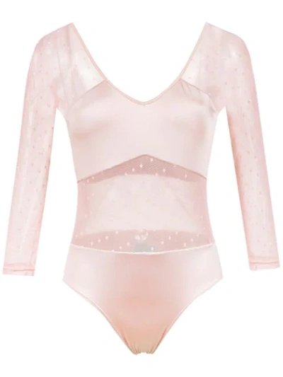 Brigitte Long Sleeved Tulle Bodysuit In Pink