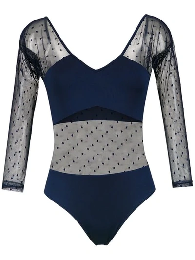 Brigitte Long Sleeved Tulle Bodysuit In Blue