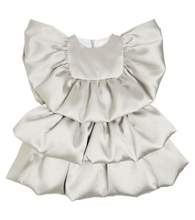 Caroline Bosmans Kids' Tiered Satin Dress In Silver