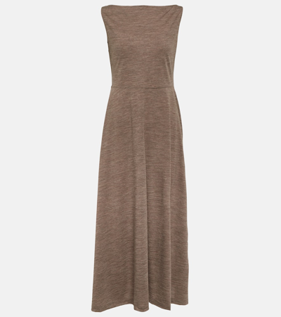 Totême Jersey Boat Neck Wool Midi Dress In Brown