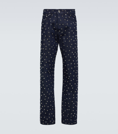 Lanvin Studded Straight Jeans In Navy Blue